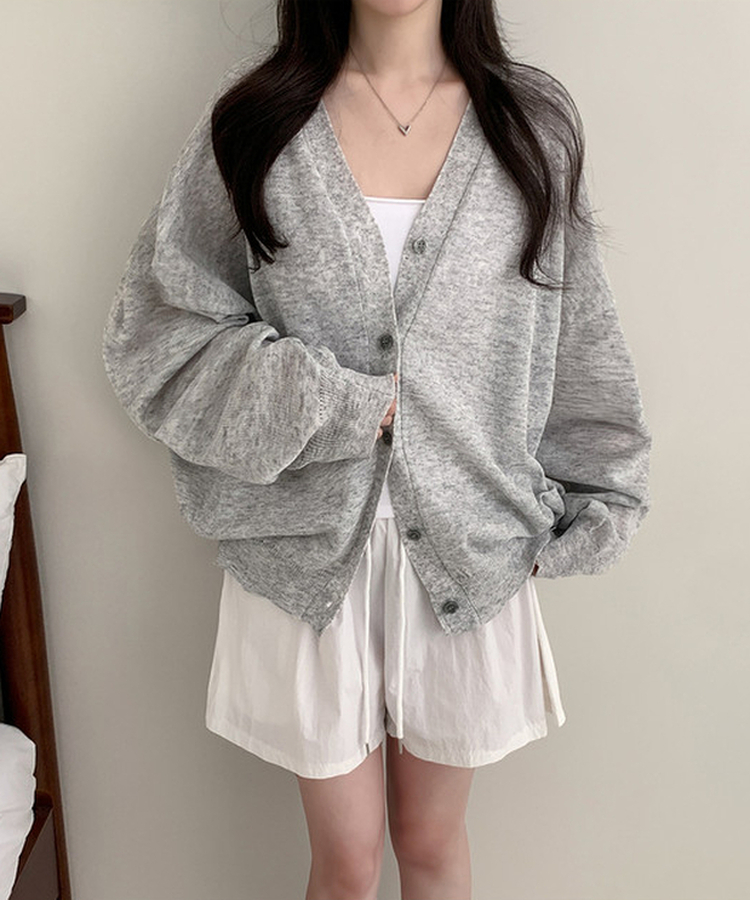 Vネックルーズボタンカーディガン(7color) LIGHT GRAY