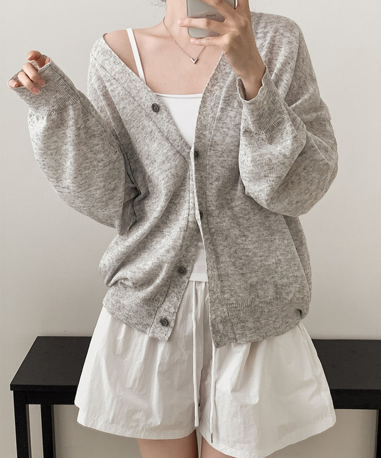 Vネックルーズボタンカーディガン(7color) LIGHT GRAY