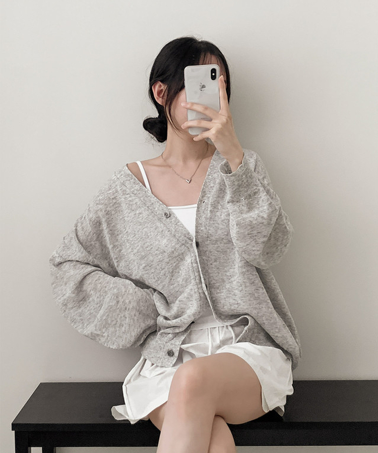 Vネックルーズボタンカーディガン(7color) LIGHT GRAY