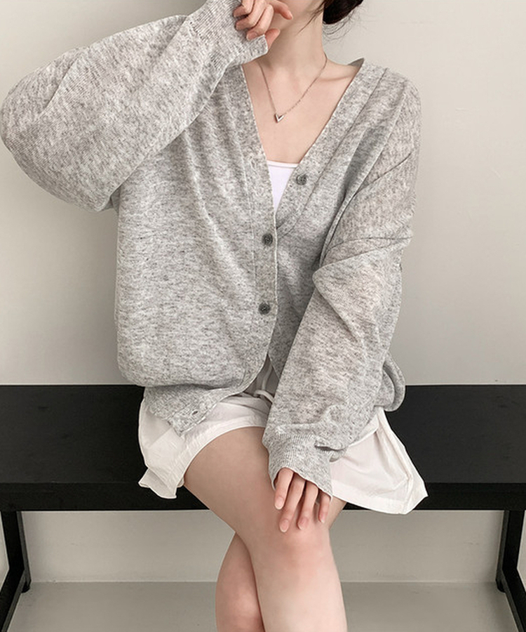 Vネックルーズボタンカーディガン(7color) LIGHT GRAY