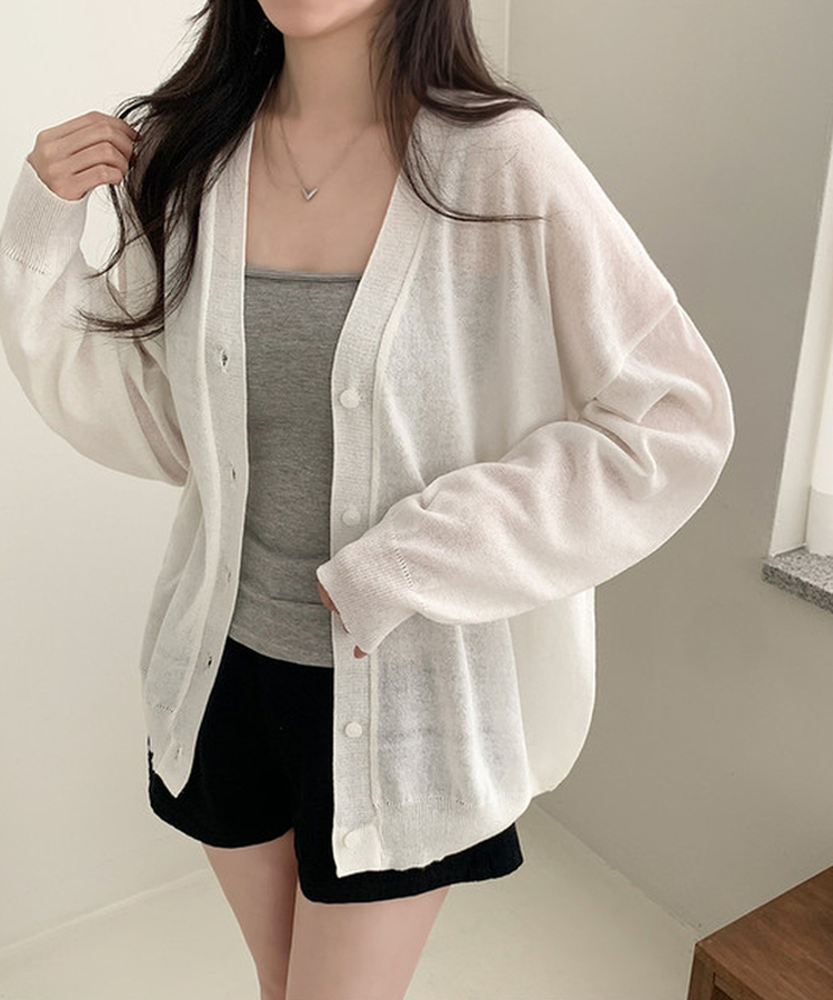 Vネックルーズボタンカーディガン(7color) IVORY