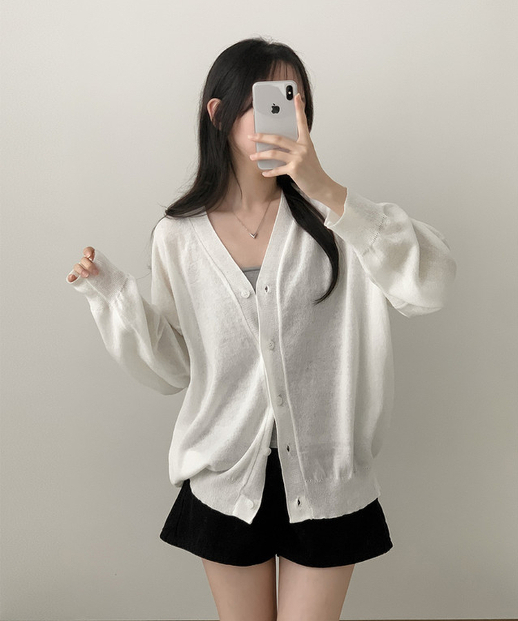 Vネックルーズボタンカーディガン(7color) IVORY