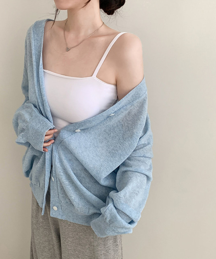 Vネックルーズボタンカーディガン(7color) SKY BLUE