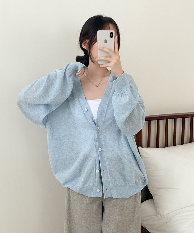 Vネックルーズボタンカーディガン(7color) SKY BLUE