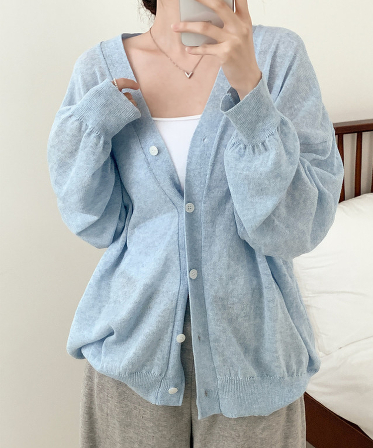 Vネックルーズボタンカーディガン(7color) SKY BLUE