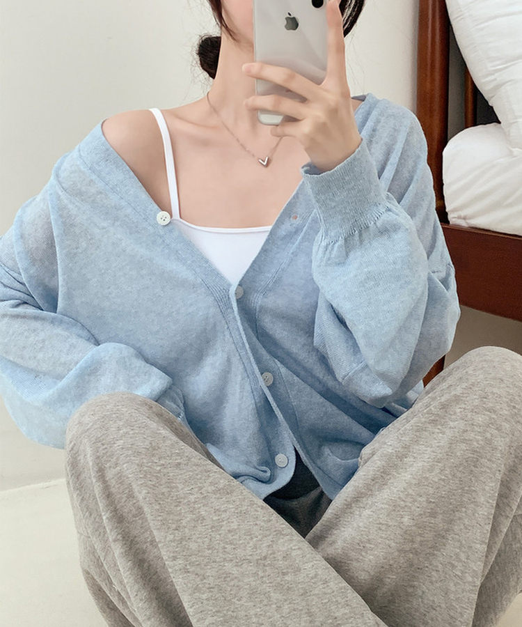 Vネックルーズボタンカーディガン(7color) SKY BLUE