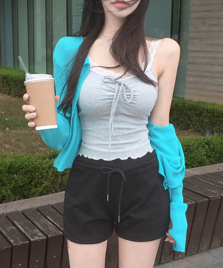 【カップ付き】レースリボンキャミソール GRAY