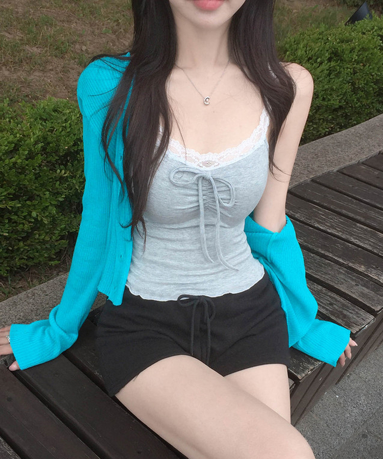 【カップ付き】レースリボンキャミソール GRAY