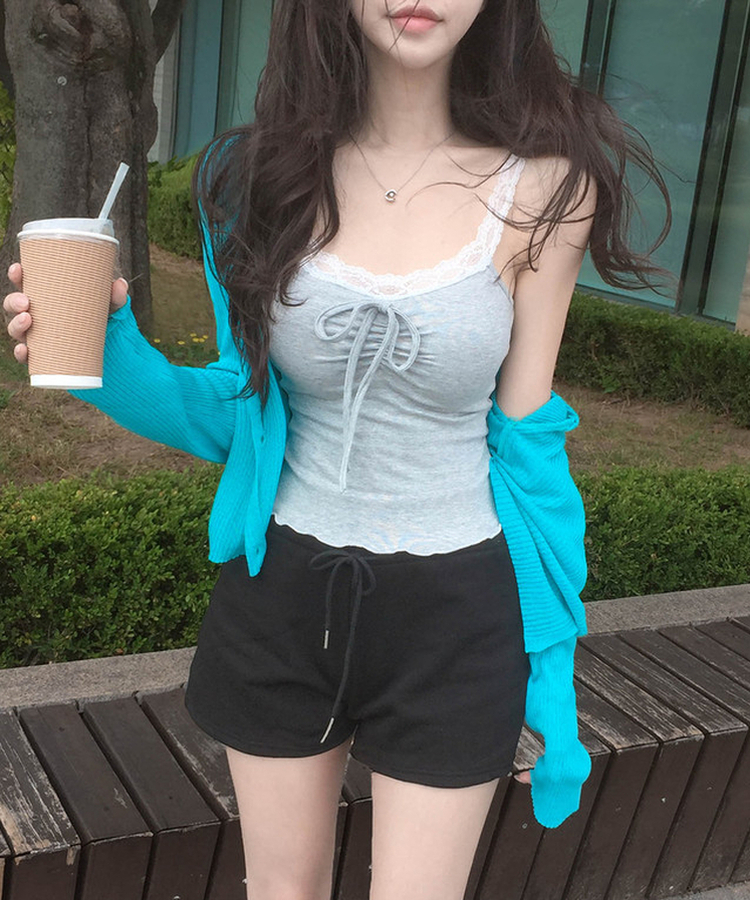 【カップ付き】レースリボンキャミソール GRAY