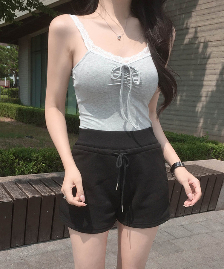 【カップ付き】レースリボンキャミソール GRAY