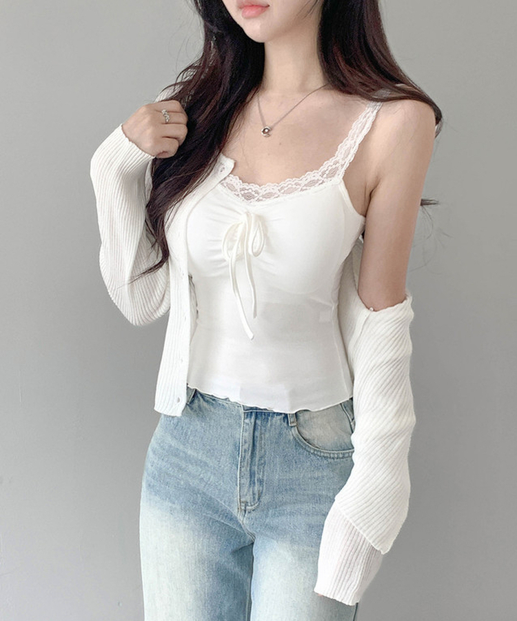【カップ付き】レースリボンキャミソール IVORY