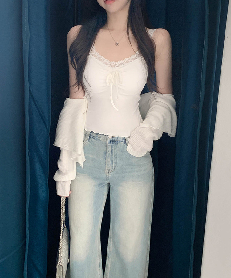 【カップ付き】レースリボンキャミソール IVORY