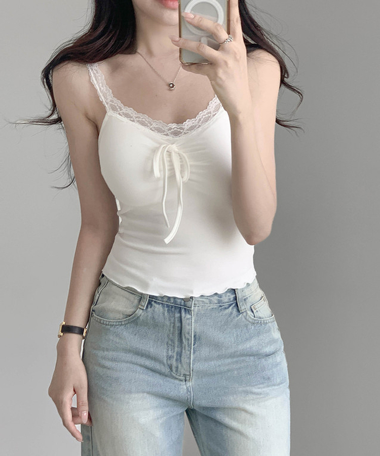 【カップ付き】レースリボンキャミソール IVORY