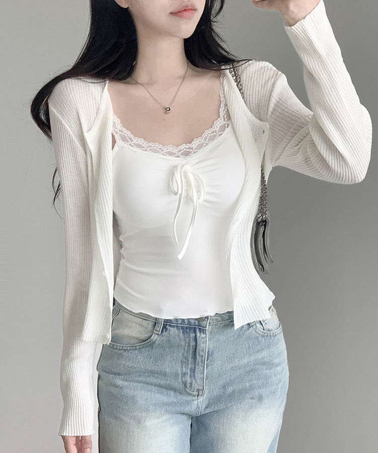 【カップ付き】レースリボンキャミソール IVORY
