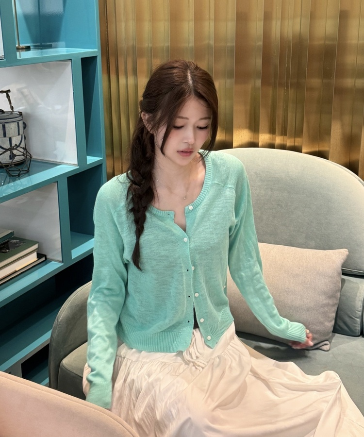팬던트 린넨 가디건 민트
