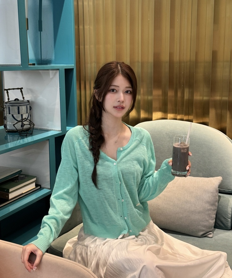 팬던트 린넨 가디건 민트