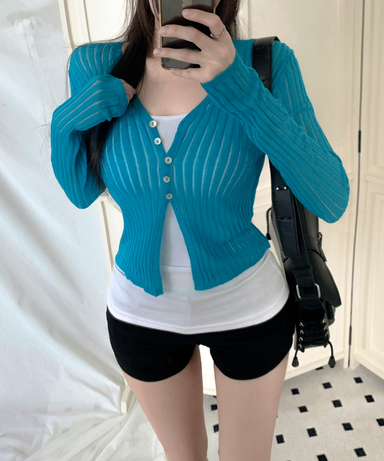 シアーリブルーズクロップカーディガン BLUE