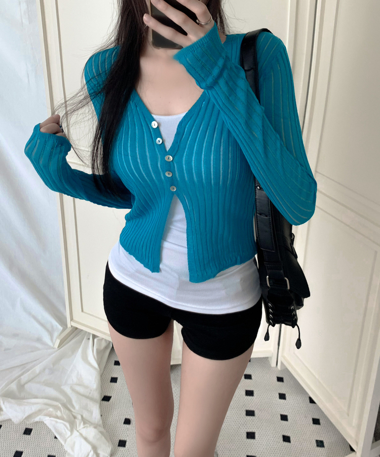 シアーリブルーズクロップカーディガン BLUE
