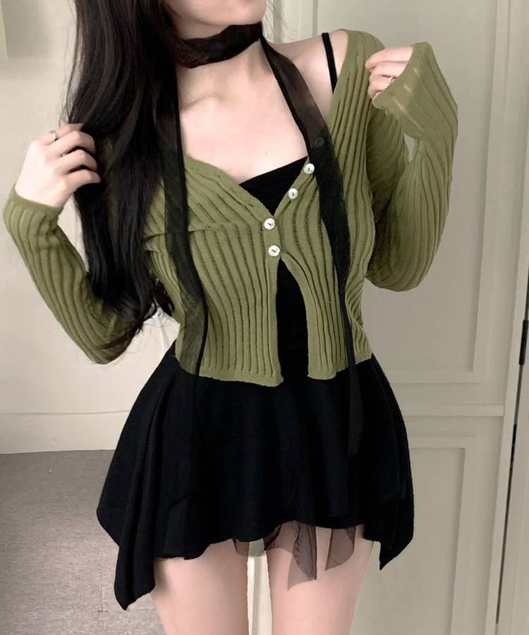 シアーリブルーズクロップカーディガン OLIVE