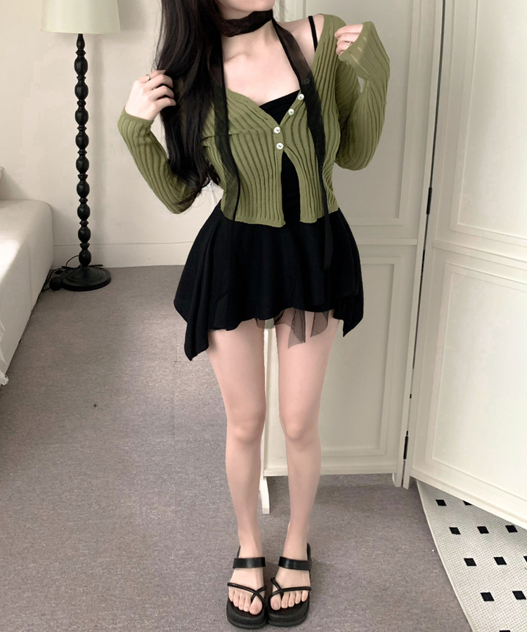 シアーリブルーズクロップカーディガン OLIVE