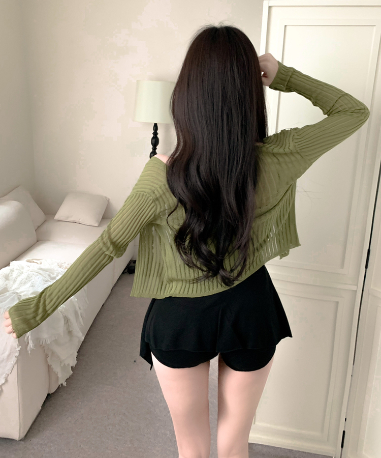 シアーリブルーズクロップカーディガン OLIVE