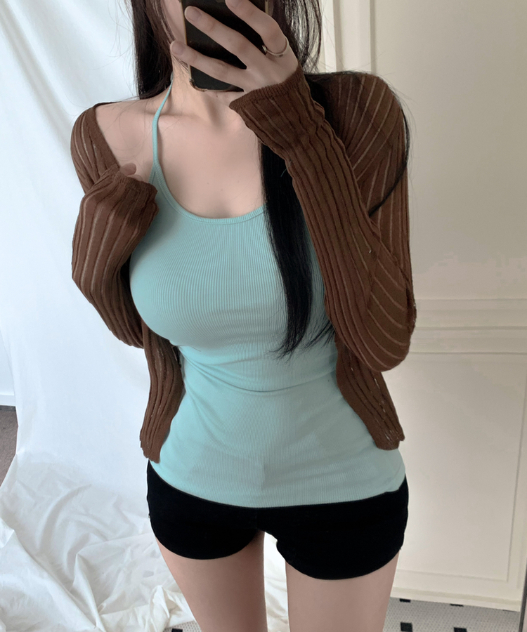 シアーリブルーズクロップカーディガン CHESTNUT BROWN