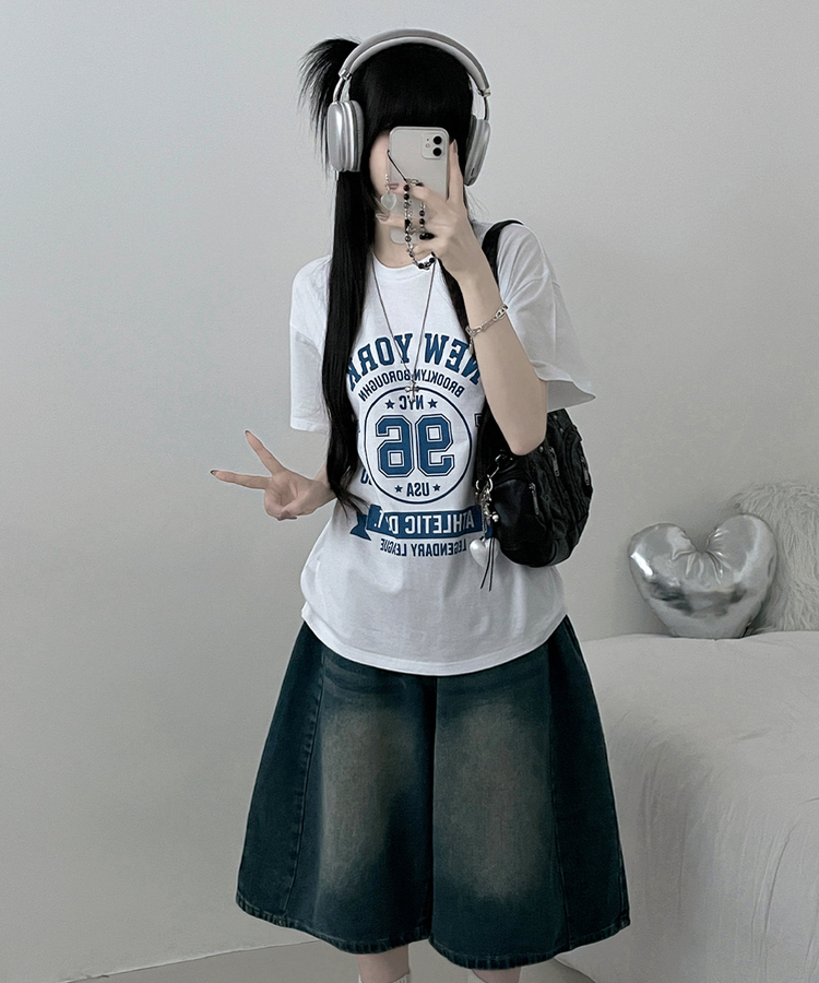NYレタリングプリントルーズフィット半袖Tシャツ｜半袖Tシャツ｜韓国
