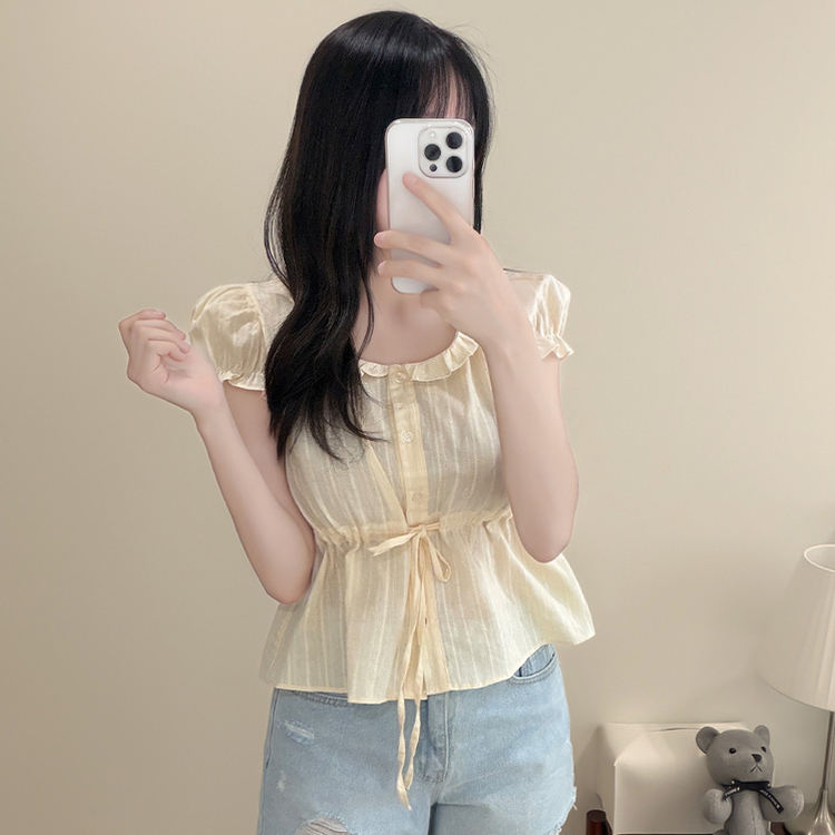 パンチングレースリボンパフブラウス CREAM