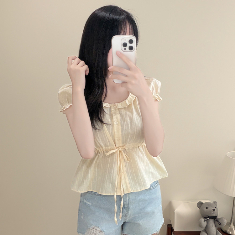 パンチングレースリボンパフブラウス CREAM