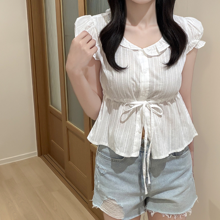 パンチングレースリボンパフブラウス IVORY