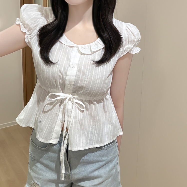 パンチングレースリボンパフブラウス IVORY