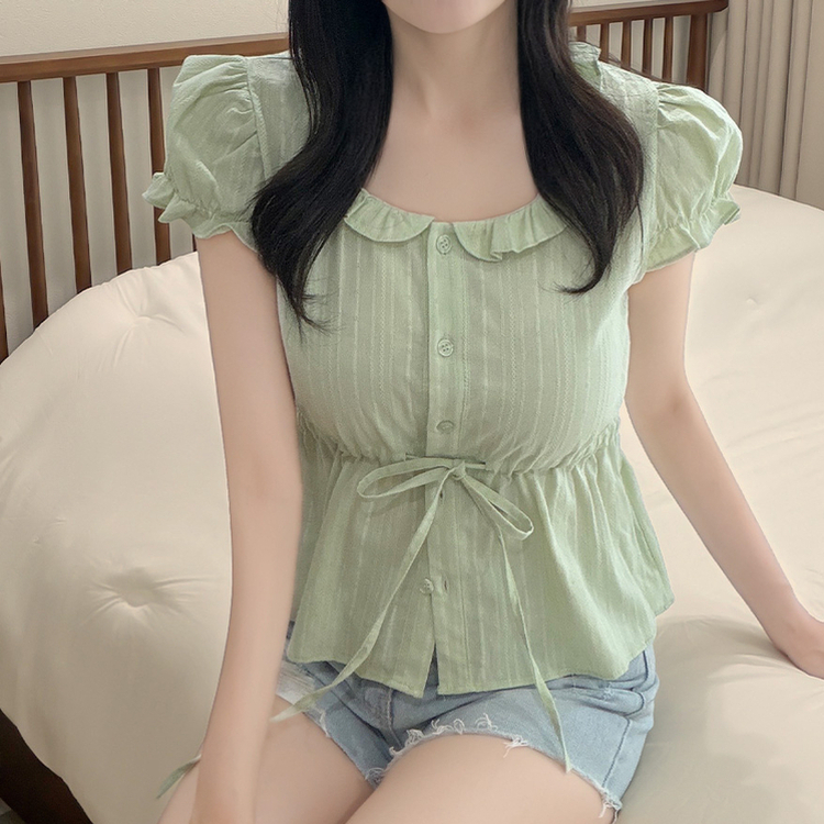 パンチングレースリボンパフブラウス MINT