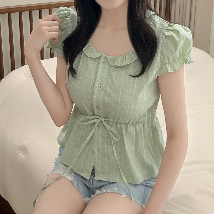 パンチングレースリボンパフブラウス MINT