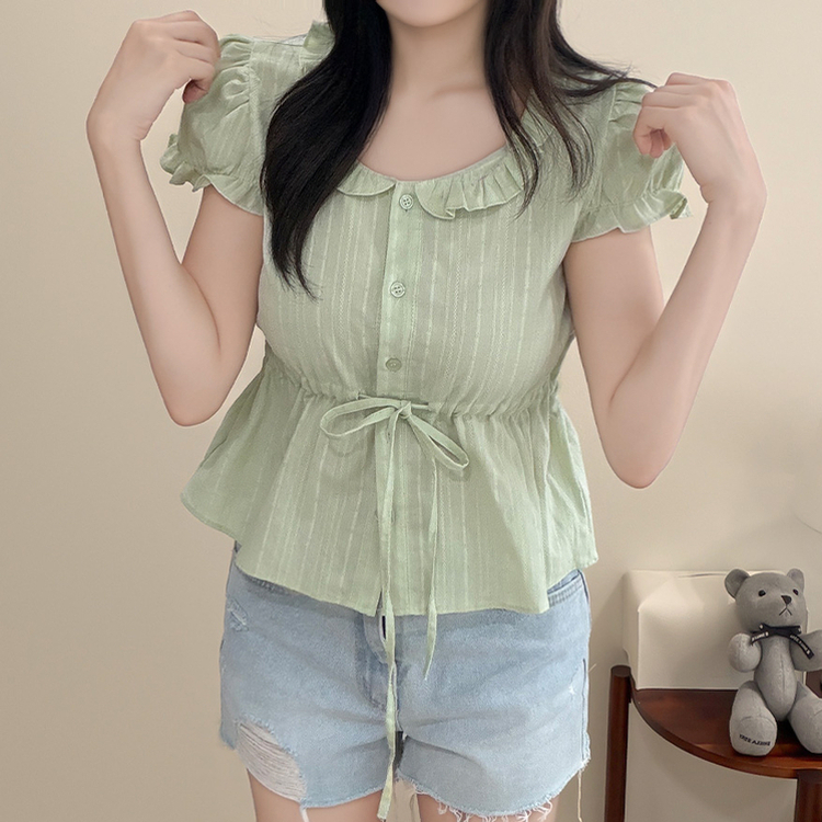 パンチングレースリボンパフブラウス MINT