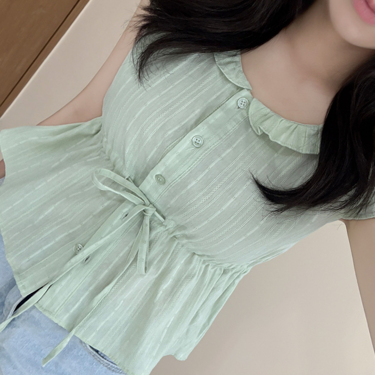 パンチングレースリボンパフブラウス MINT