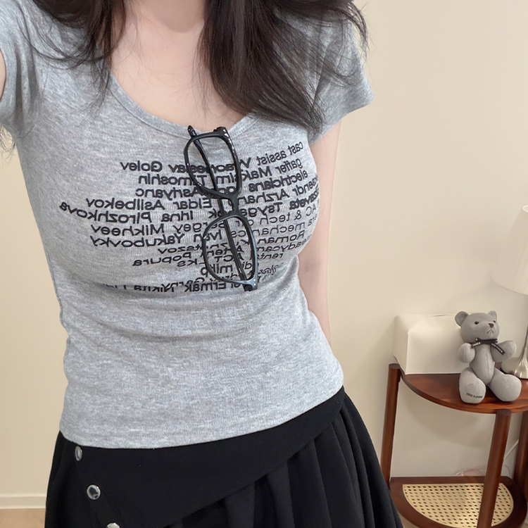 シャーリングUネックスリム半袖Tシャツ(5color) MELANGE