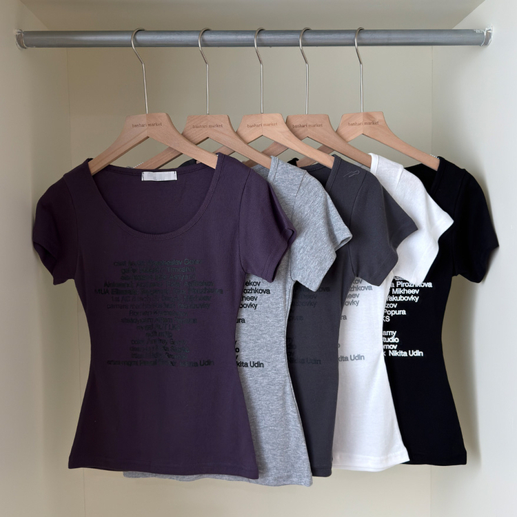 シャーリングUネックスリム半袖Tシャツ(5color)