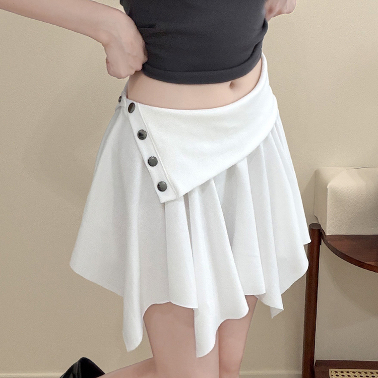 ボタンアシメフリルプリーツミニスカート(5color) IVORY