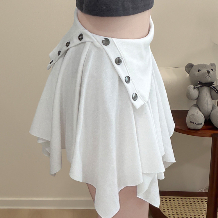 ボタンアシメフリルプリーツミニスカート(5color) IVORY