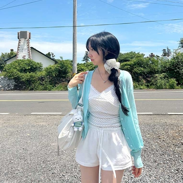 Vネックシアーカーディガン(8color) SKYBLUE