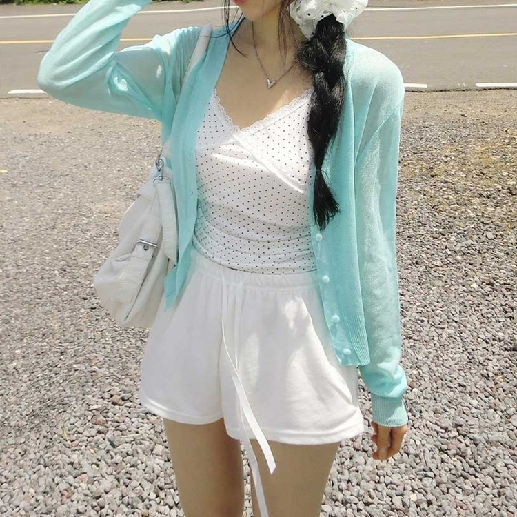 Vネックシアーカーディガン(8color) SKYBLUE