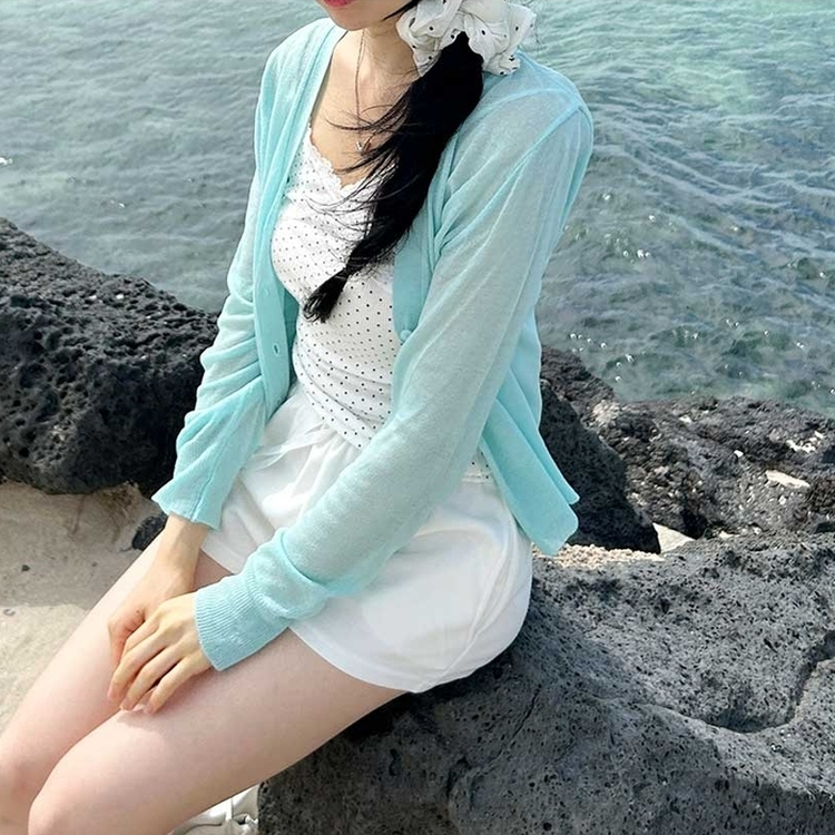 Vネックシアーカーディガン(8color) SKYBLUE