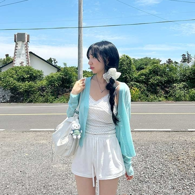 Vネックシアーカーディガン(8color) SKYBLUE