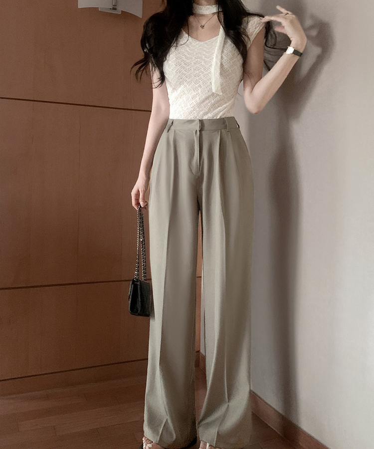 【丈別】ピンタックワイドスラックスパンツ KHAKI