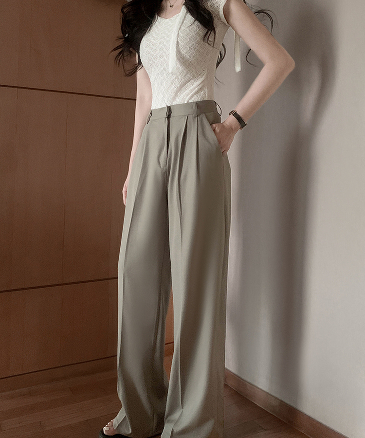 【丈別】ピンタックワイドスラックスパンツ KHAKI