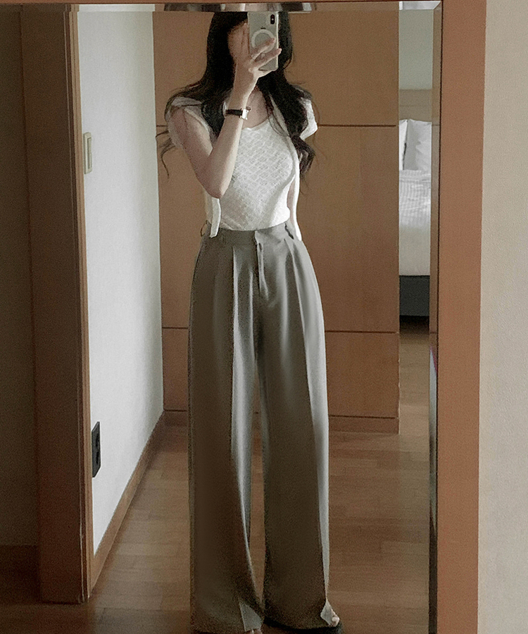 【丈別】ピンタックワイドスラックスパンツ KHAKI