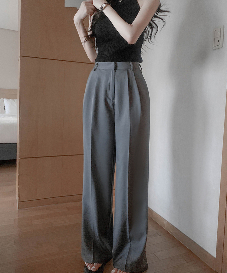 【丈別】ピンタックワイドスラックスパンツ DARK GRAY