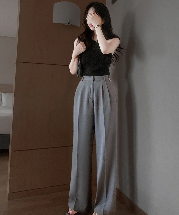 【丈別】ピンタックワイドスラックスパンツ DARK GRAY