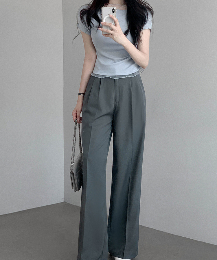 【丈別】ピンタックワイドスラックスパンツ DARK GRAY