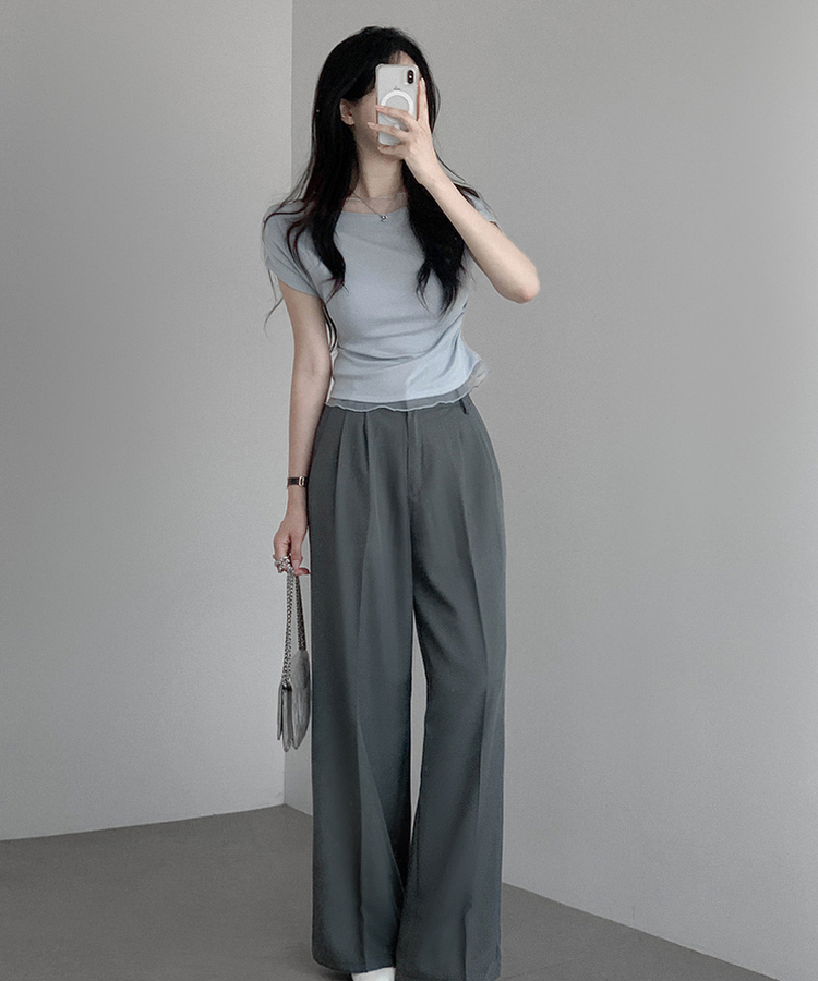 【丈別】ピンタックワイドスラックスパンツ DARK GRAY